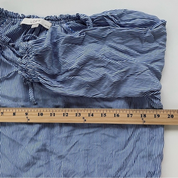 LOFT Women's Blue White Striped Cottage core Long Sleeve Blouse Medium Petite - Picture 7 of 8